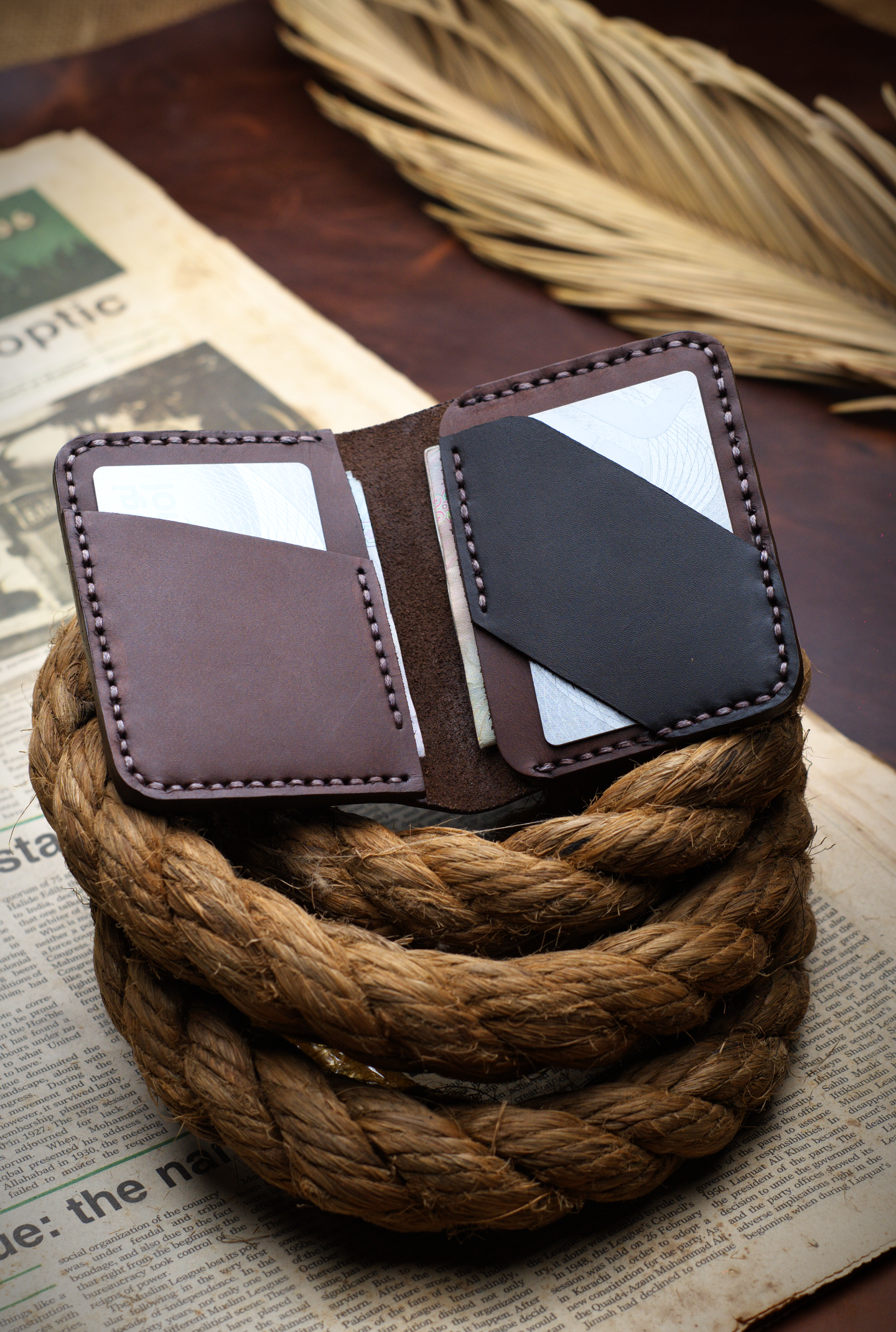 The Vertical Vogue: A Bifold Leather Wallet